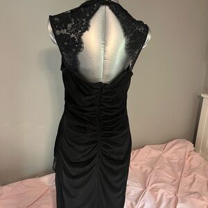 Scarlett Black Lace-Back Ruched Evening Gown